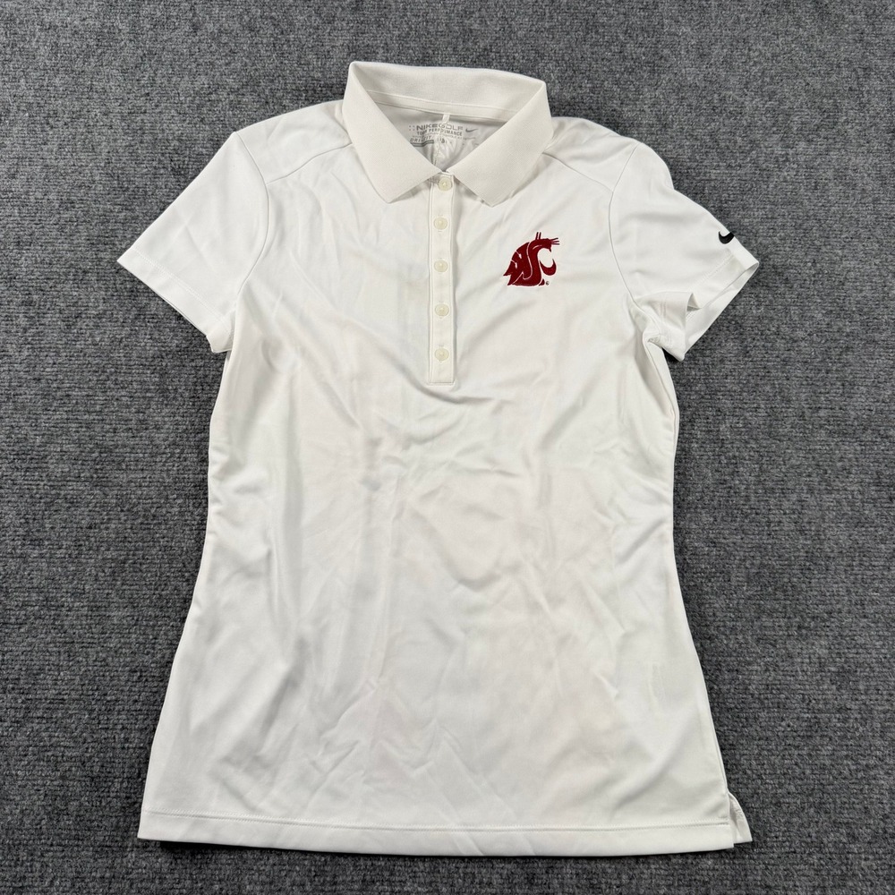 Nike Polo Shirt Womens Small White WSU Cougars Pac-12 Dri-FIT Golf 640343-100